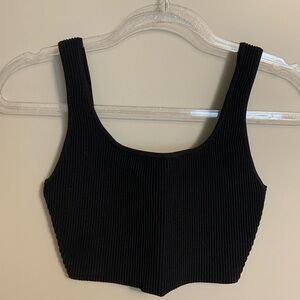 WORN ONCE! Aritzia Babaton Black Sculpt Knit Squareneck Cropped Tank Size Small